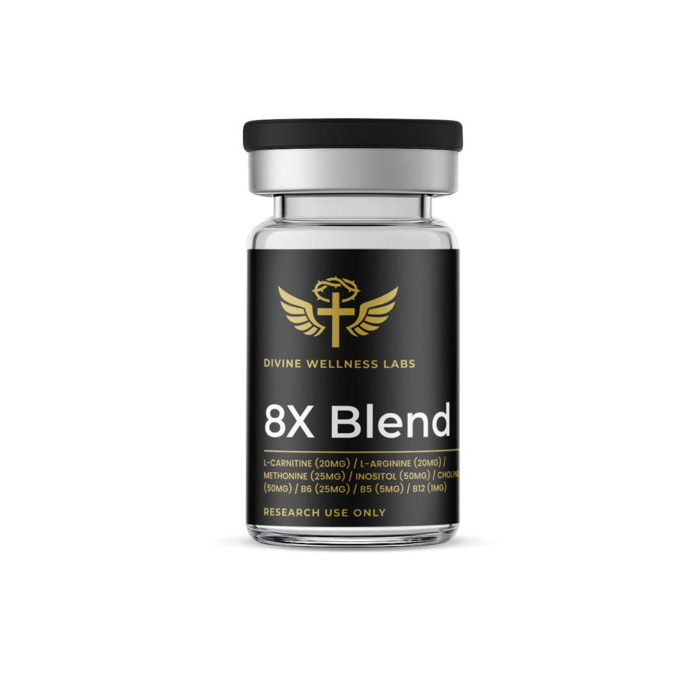 8X Blend L-Carnitine (20mg) / L-Arginine (20mg) / Methonine (25mg) / Inositol (50mg) / Choline (50mg) / B6 (25mg) / B5 (5mg) / B12 (1mg)