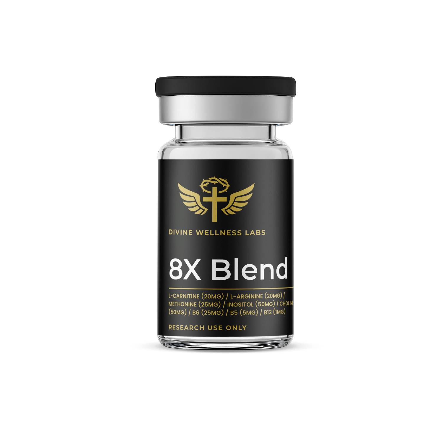 8X Blend L-Carnitine (20mg) / L-Arginine (20mg) / Methonine (25mg) / Inositol (50mg) / Choline (50mg) / B6 (25mg) / B5 (5mg) / B12 (1mg)